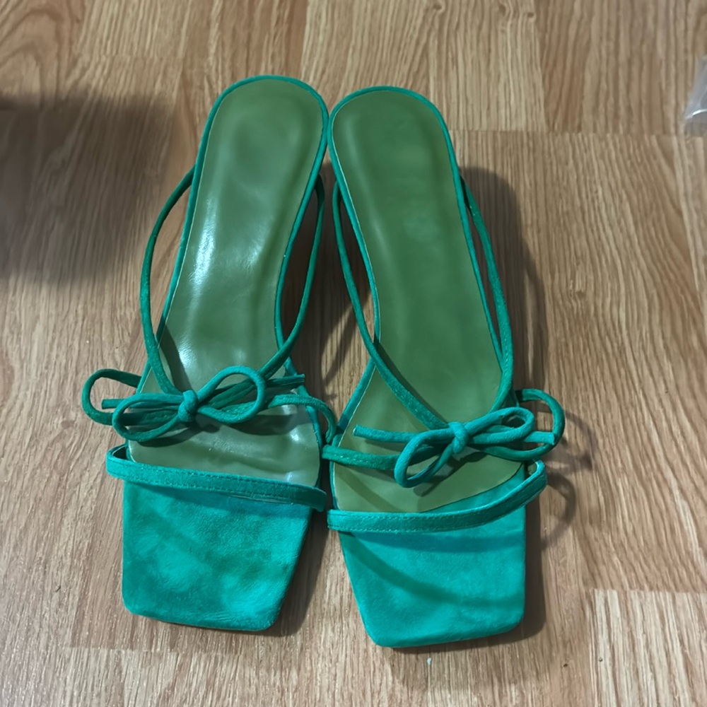 Green suede mules